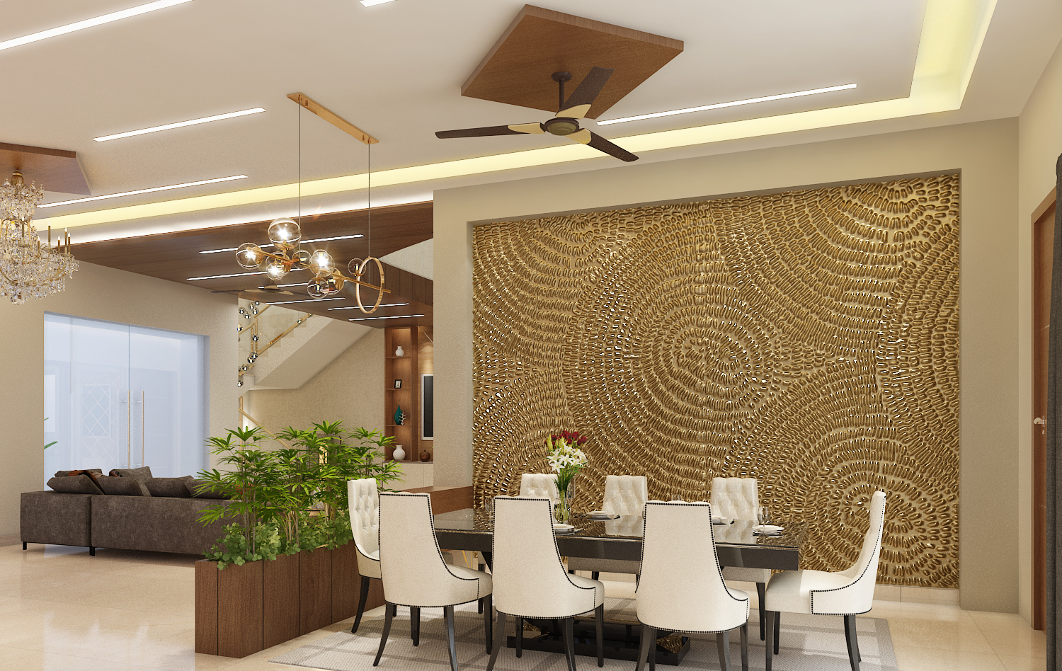 Restaurant dining area with tables and seating